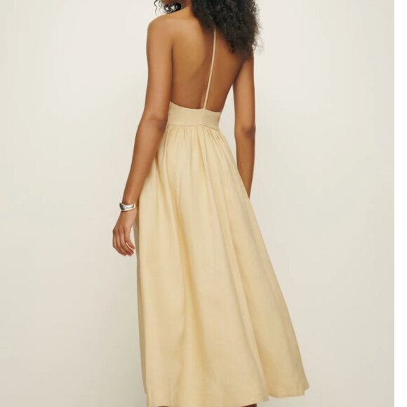 NWOT Reformation Percy Halter Linen Midi Dress Sz2 Parmesan - Picture 2 of 13